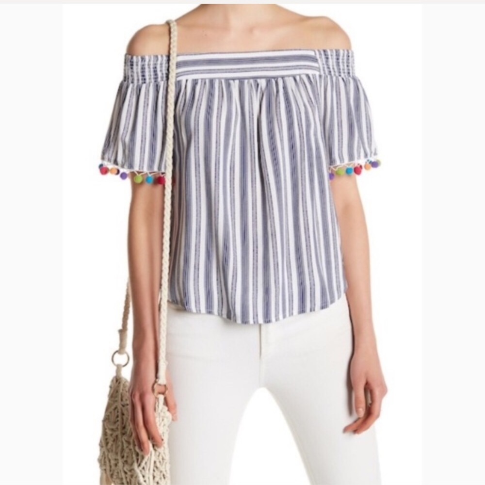 Lily white - off the shoulder pom pom top